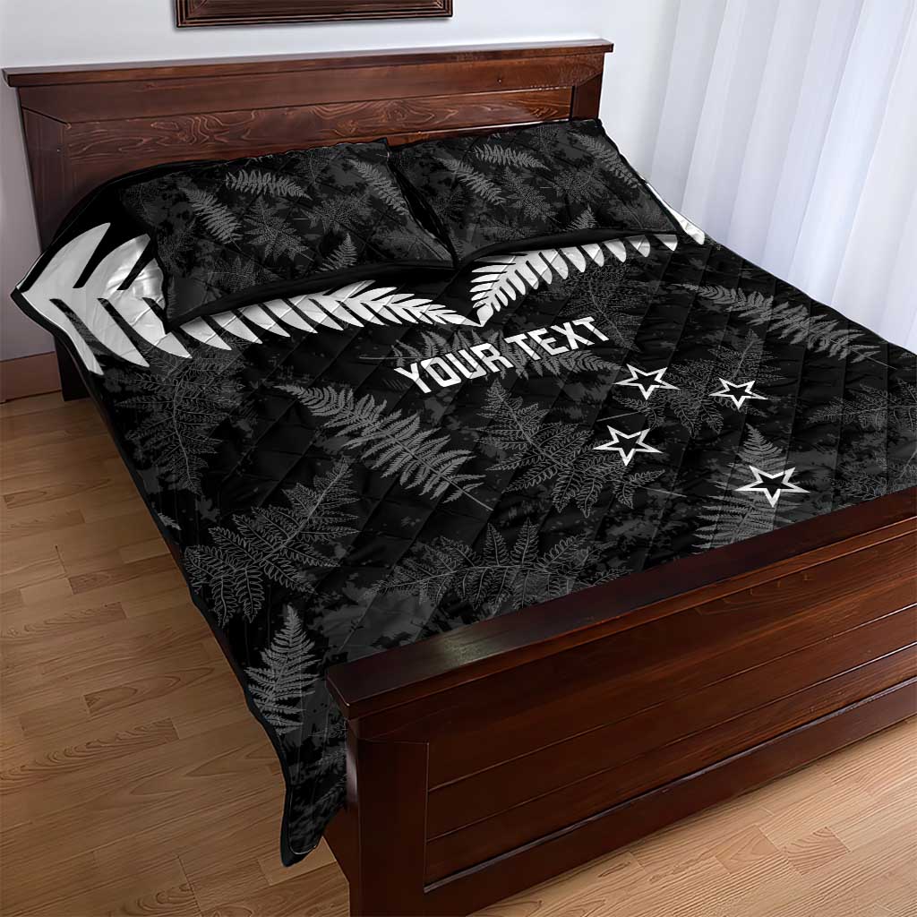 Custom New Zealand Silver Fern Football Quilt Bed Set Go Aotearoa Grunge Black - Aussie Hoodie
