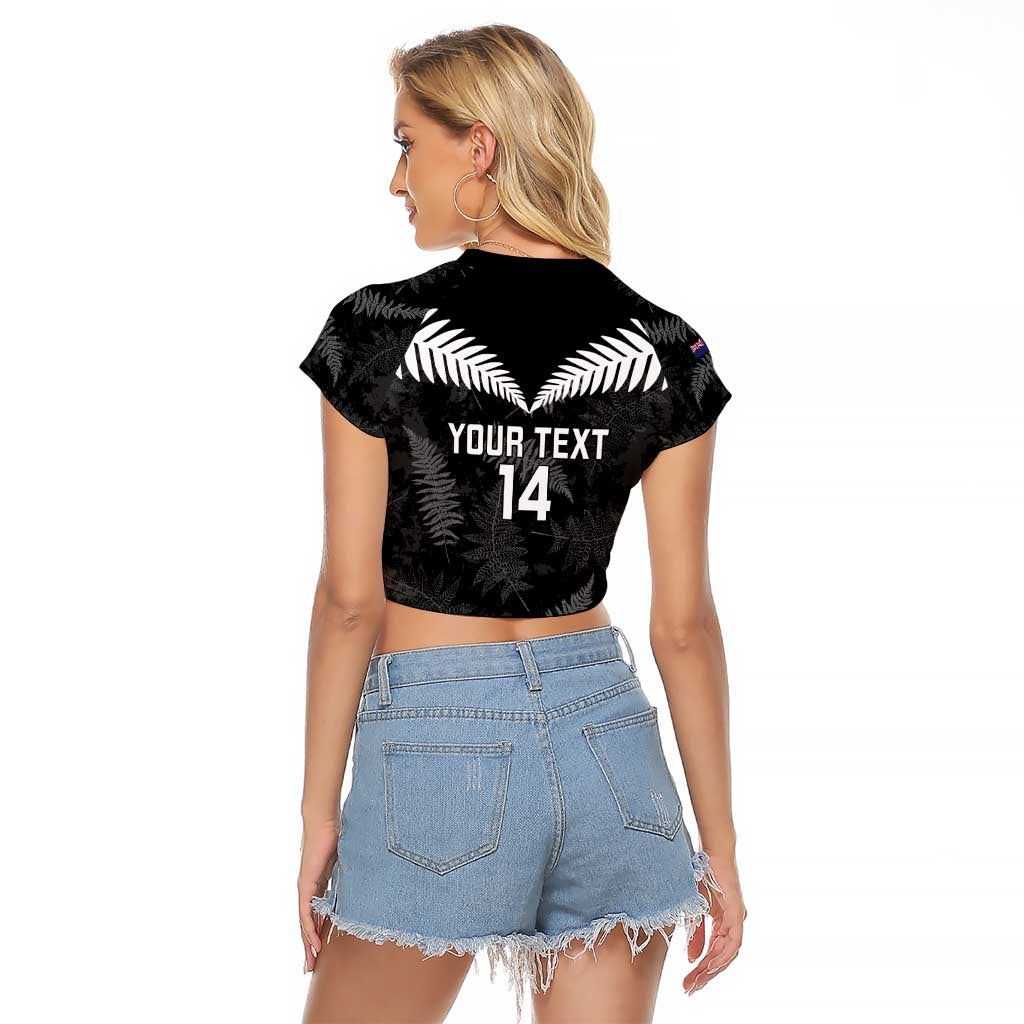 Custom New Zealand Silver Fern Football Raglan Cropped T Shirt Go Aotearoa Grunge Black - Aussie Hoodie