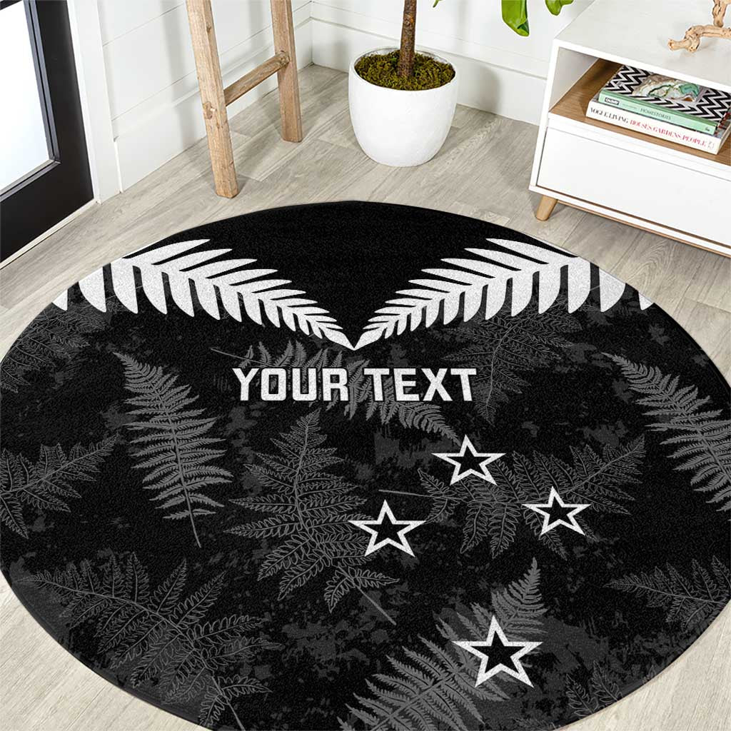 Custom New Zealand Silver Fern Football Round Carpet Go Aotearoa Grunge Black - Aussie Hoodie