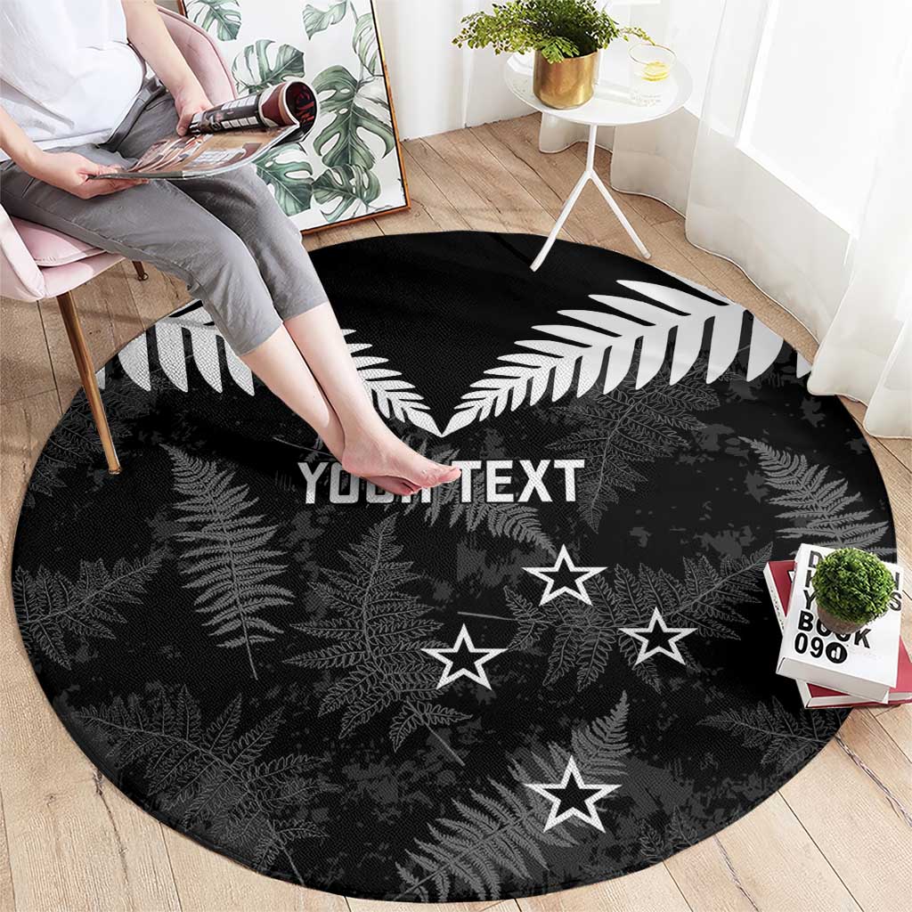 Custom New Zealand Silver Fern Football Round Carpet Go Aotearoa Grunge Black - Aussie Hoodie
