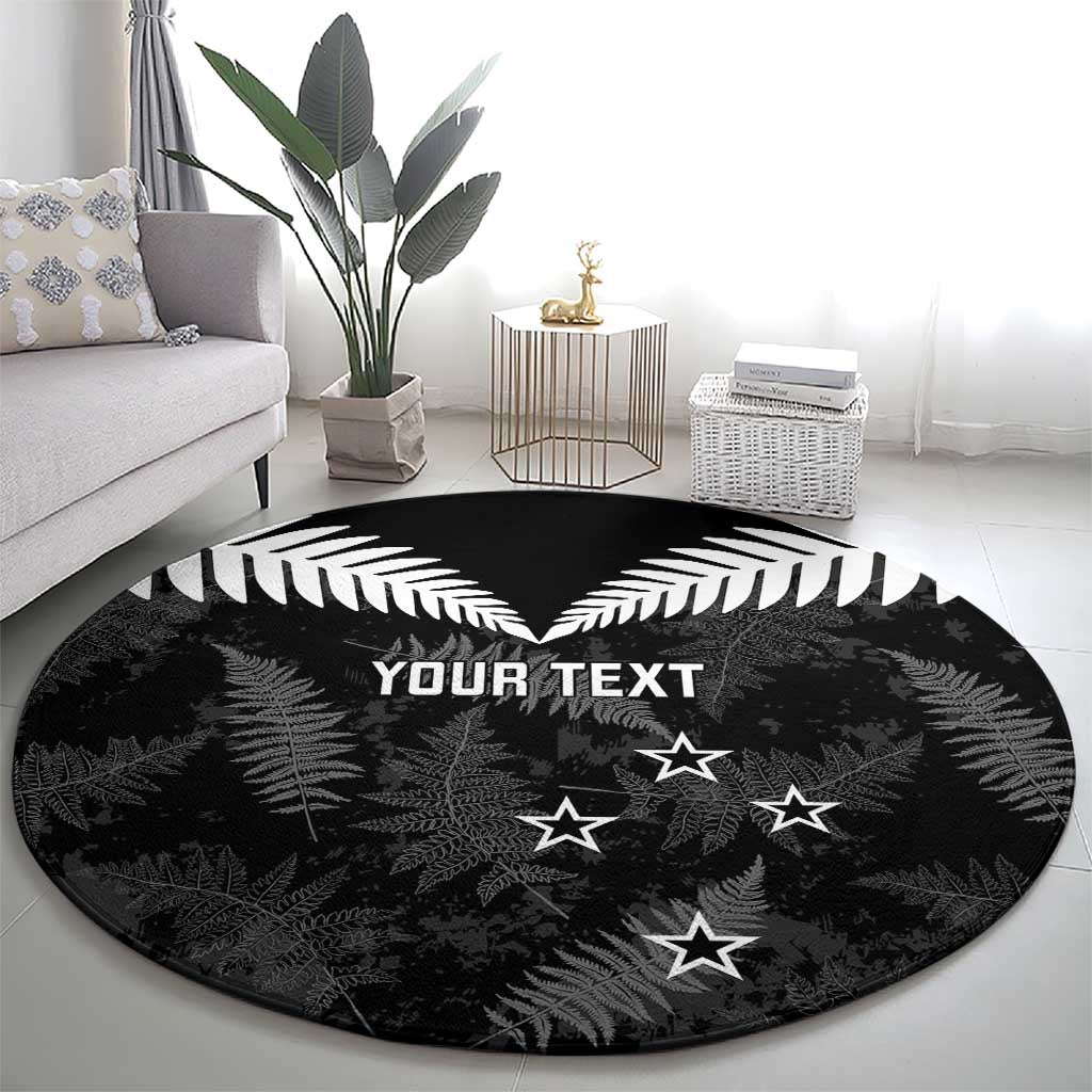 Custom New Zealand Silver Fern Football Round Carpet Go Aotearoa Grunge Black - Aussie Hoodie