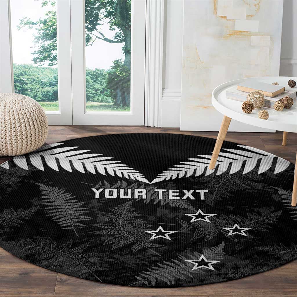 Custom New Zealand Silver Fern Football Round Carpet Go Aotearoa Grunge Black - Aussie Hoodie