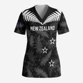 Custom New Zealand Silver Fern Football Scrub Top Go Aotearoa Grunge Black - Aussie Hoodie