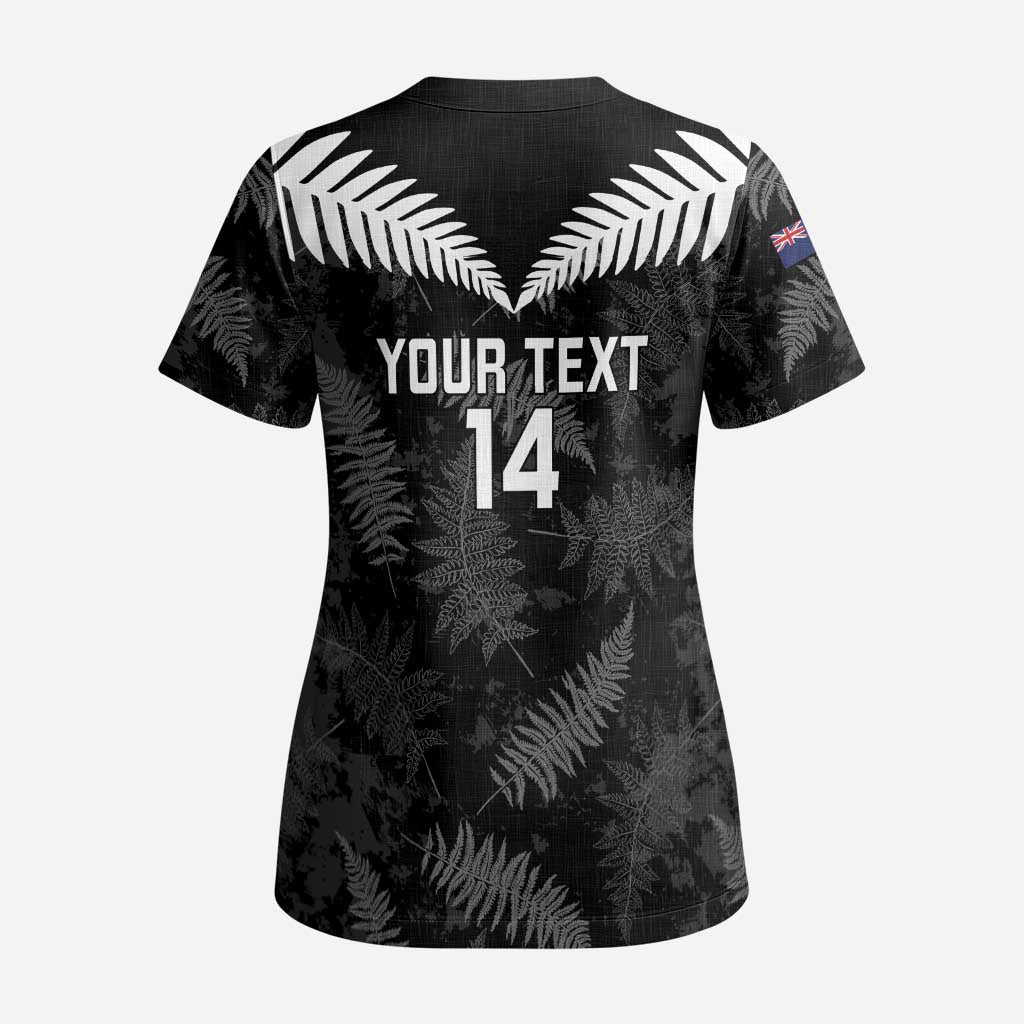 Custom New Zealand Silver Fern Football Scrub Top Go Aotearoa Grunge Black - Aussie Hoodie