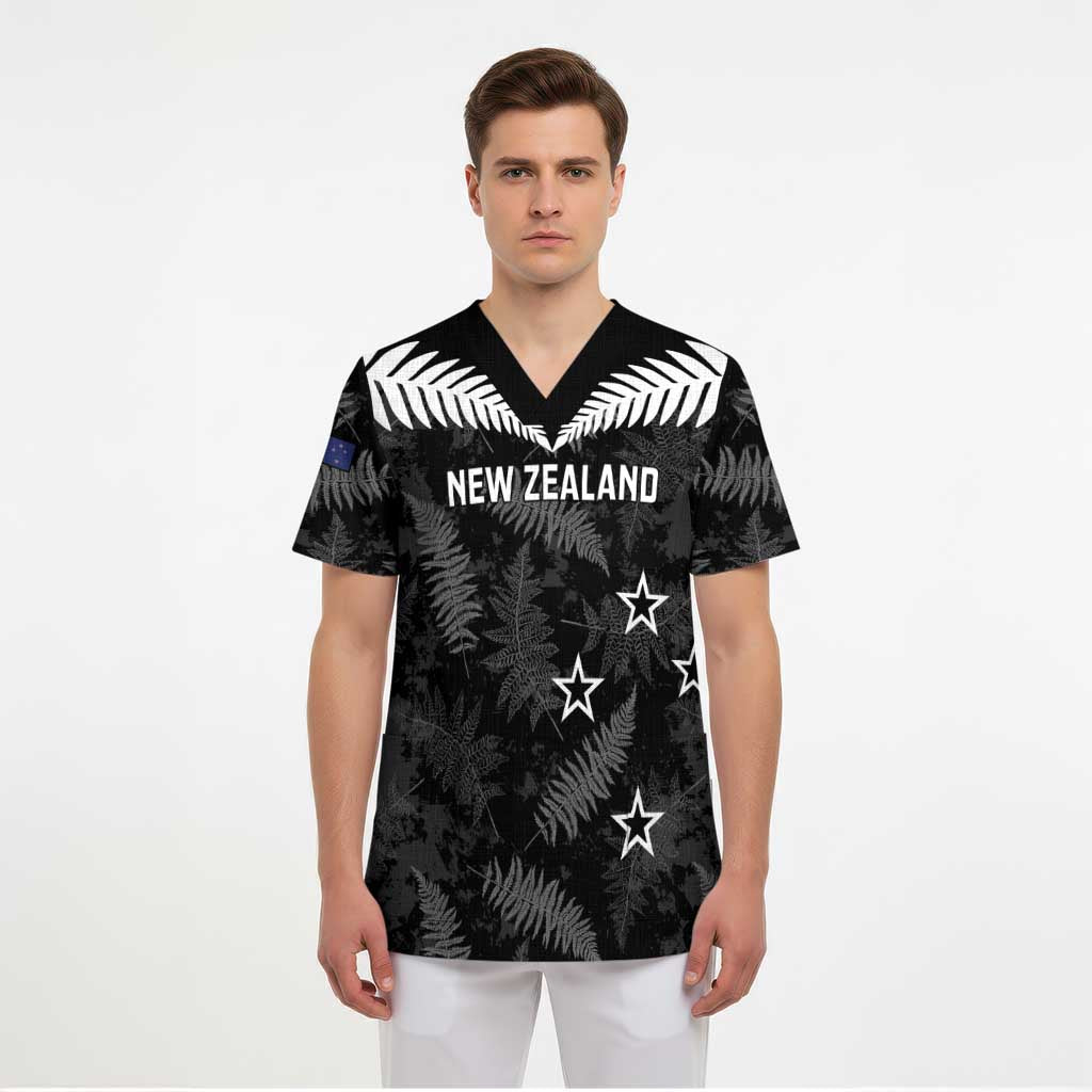 Custom New Zealand Silver Fern Football Scrub Top Go Aotearoa Grunge Black - Aussie Hoodie