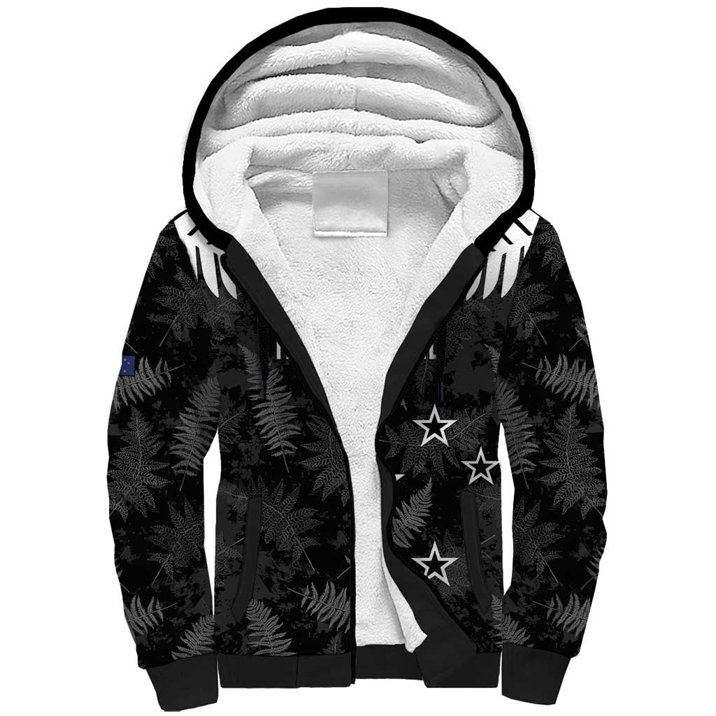 Custom New Zealand Silver Fern Football Sherpa Hoodie Go Aotearoa Grunge Black - Aussie Hoodie