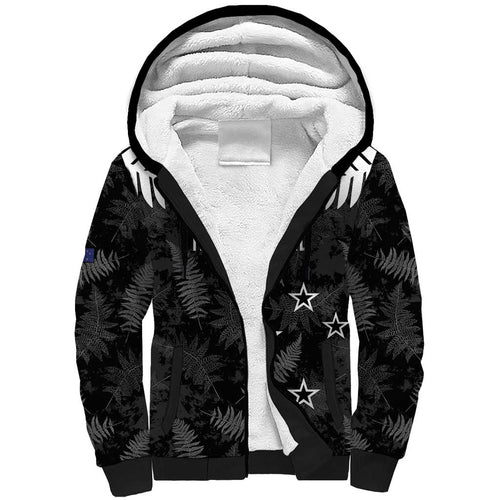 Custom New Zealand Silver Fern Football Sherpa Hoodie Go Aotearoa Grunge Black - Aussie Hoodie
