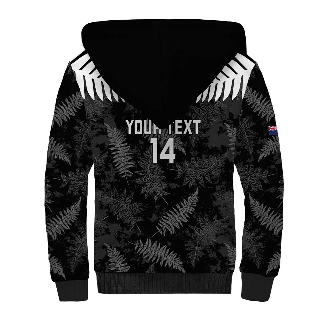 Custom New Zealand Silver Fern Football Sherpa Hoodie Go Aotearoa Grunge Black - Aussie Hoodie