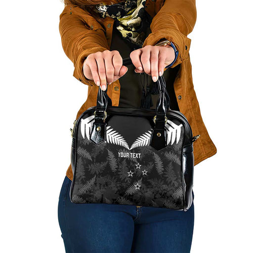 Custom New Zealand Silver Fern Football Shoulder Handbag Go Aotearoa Grunge Black - Aussie Hoodie