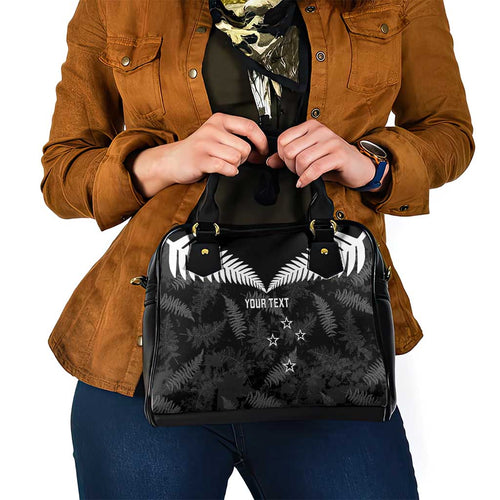 Custom New Zealand Silver Fern Football Shoulder Handbag Go Aotearoa Grunge Black - Aussie Hoodie