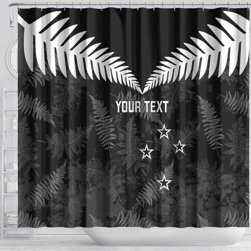 Custom New Zealand Silver Fern Football Shower Curtain Go Aotearoa Grunge Black - Aussie Hoodie