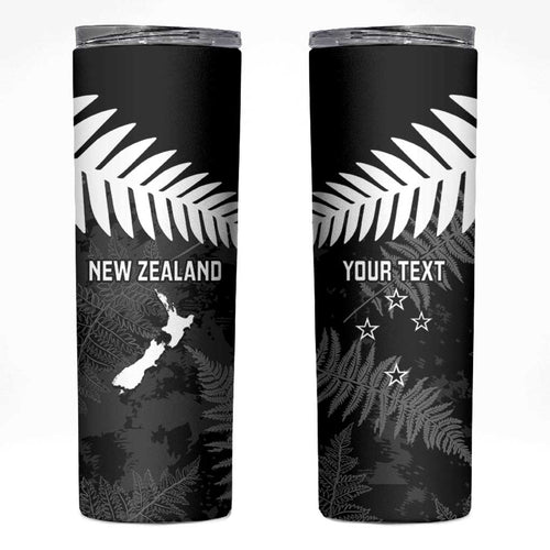 Custom New Zealand Silver Fern Football Skinny Tumbler Go Aotearoa Grunge Black - Aussie Hoodie