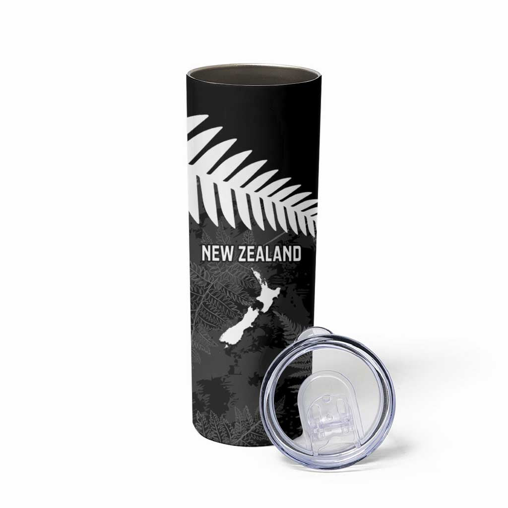 Custom New Zealand Silver Fern Football Skinny Tumbler Go Aotearoa Grunge Black - Aussie Hoodie