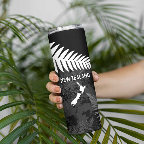 Custom New Zealand Silver Fern Football Skinny Tumbler Go Aotearoa Grunge Black - Aussie Hoodie