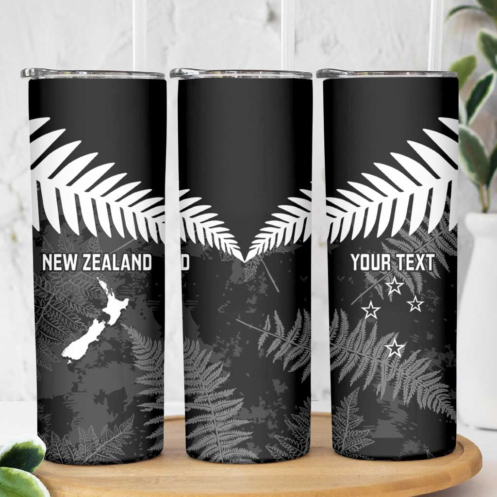 Custom New Zealand Silver Fern Football Skinny Tumbler Go Aotearoa Grunge Black - Aussie Hoodie