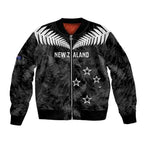Custom New Zealand Silver Fern Football Sleeve Zip Bomber Jacket Go Aotearoa Grunge Black - Aussie Hoodie