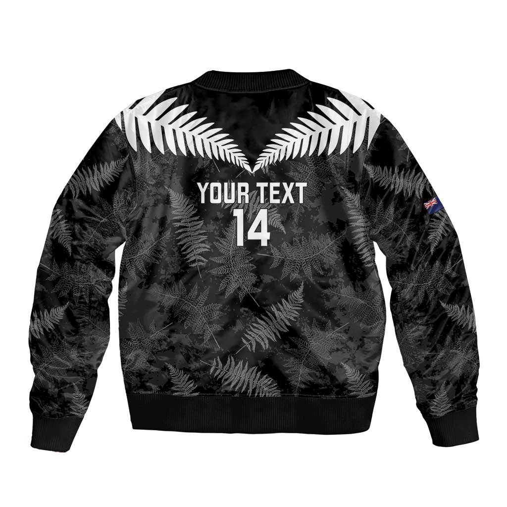 Custom New Zealand Silver Fern Football Sleeve Zip Bomber Jacket Go Aotearoa Grunge Black - Aussie Hoodie