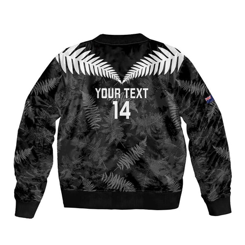 Custom New Zealand Silver Fern Football Sleeve Zip Bomber Jacket Go Aotearoa Grunge Black - Aussie Hoodie