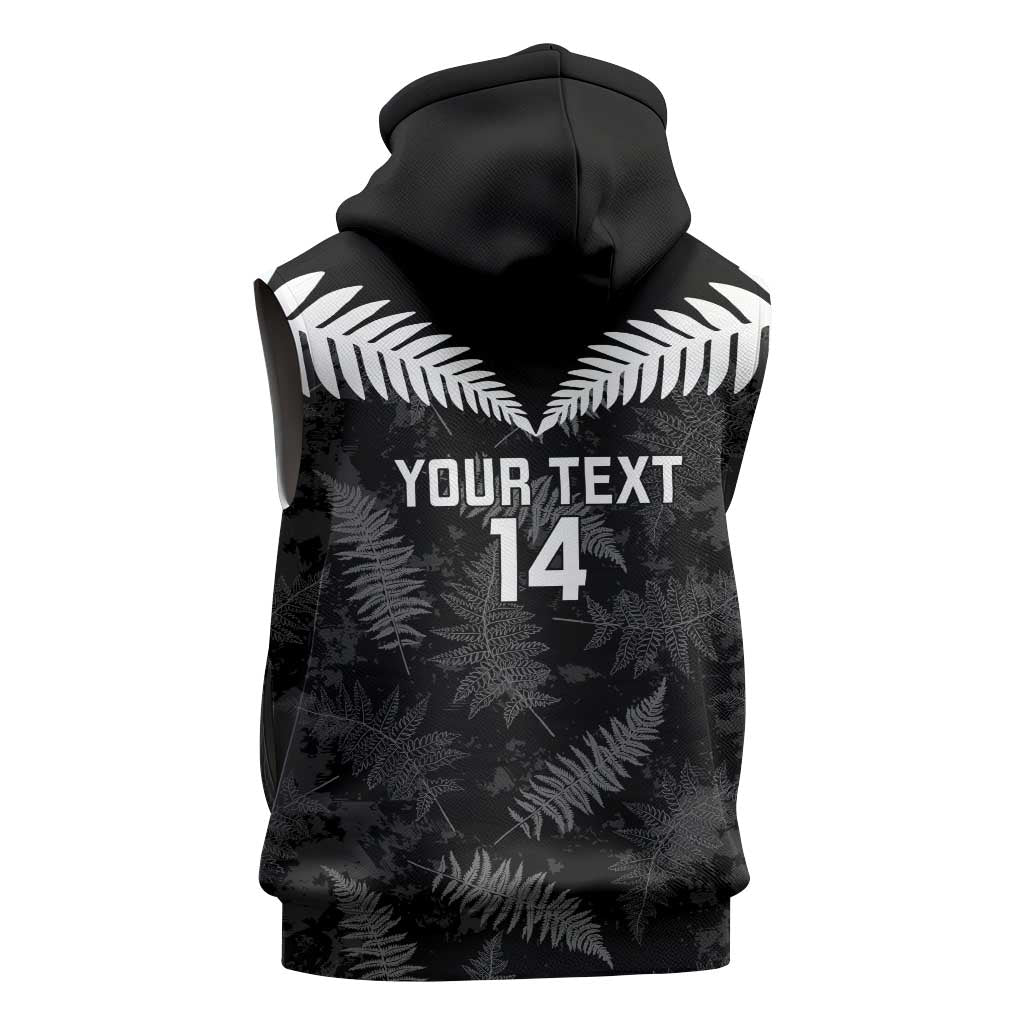 Custom New Zealand Silver Fern Football Sleeveless Hoodie Go Aotearoa Grunge Black - Aussie Hoodie