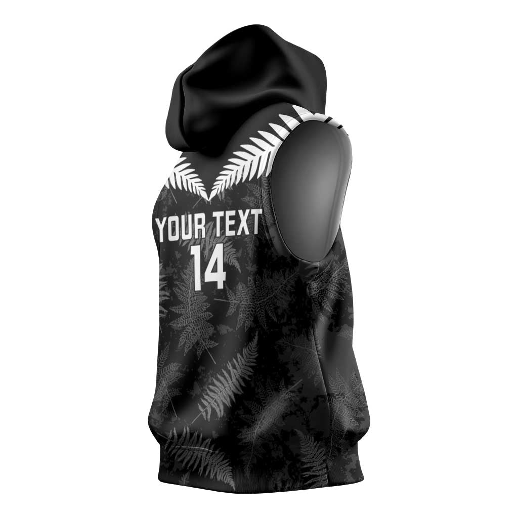 Custom New Zealand Silver Fern Football Sleeveless Hoodie Go Aotearoa Grunge Black - Aussie Hoodie
