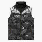 Custom New Zealand Silver Fern Football Sleeveless Puffer Jacket Go Aotearoa Grunge Black - Aussie Hoodie