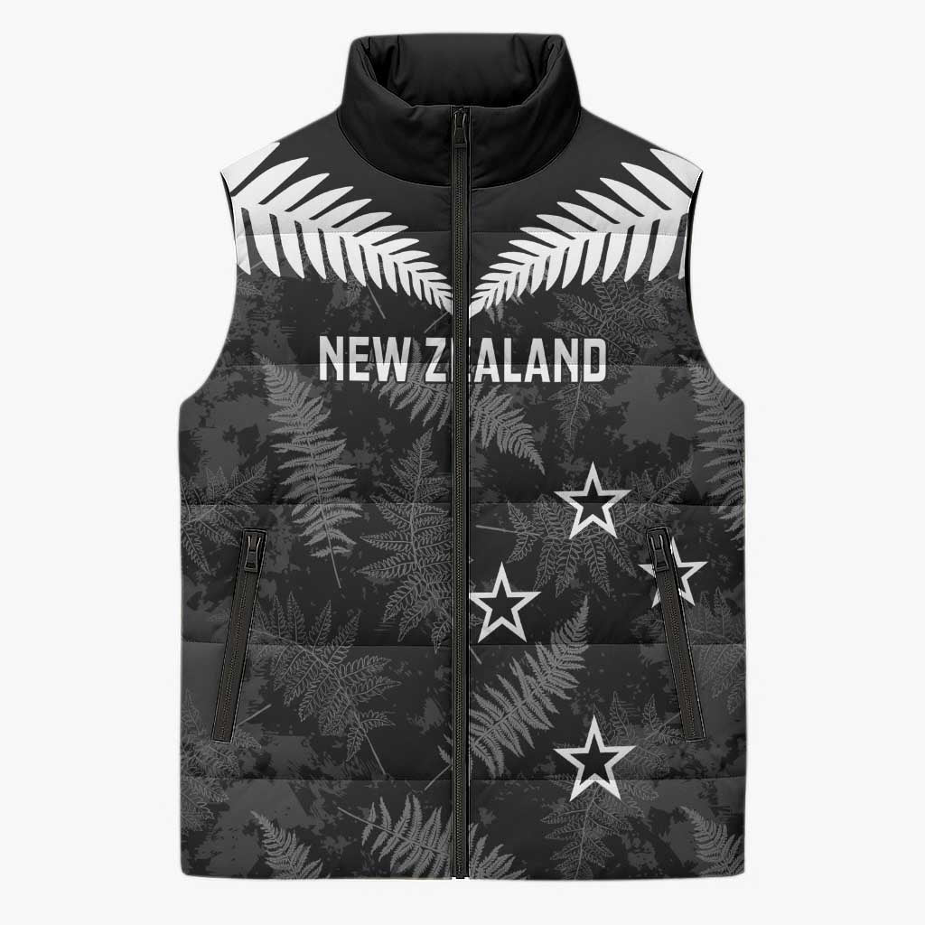 Custom New Zealand Silver Fern Football Sleeveless Puffer Jacket Go Aotearoa Grunge Black - Aussie Hoodie