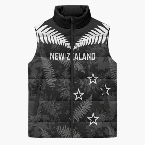 Custom New Zealand Silver Fern Football Sleeveless Puffer Jacket Go Aotearoa Grunge Black - Aussie Hoodie