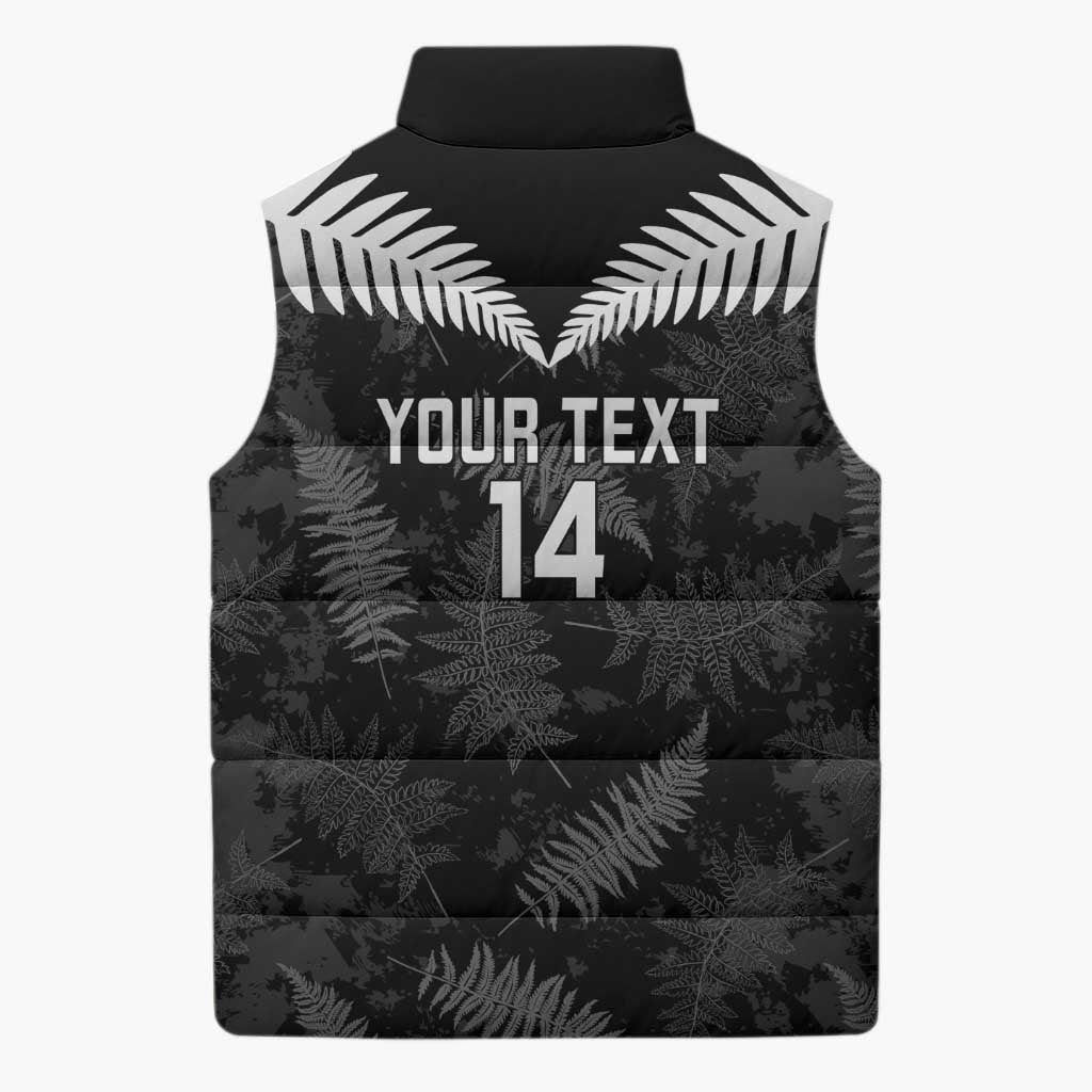 Custom New Zealand Silver Fern Football Sleeveless Puffer Jacket Go Aotearoa Grunge Black - Aussie Hoodie