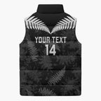 Custom New Zealand Silver Fern Football Sleeveless Puffer Jacket Go Aotearoa Grunge Black - Aussie Hoodie