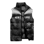 Custom New Zealand Silver Fern Football Sleeveless Puffer Jacket Go Aotearoa Grunge Black - Aussie Hoodie