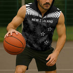 Custom New Zealand Silver Fern Football Sleeveless Zip Hoodie Go Aotearoa Grunge Black LT14