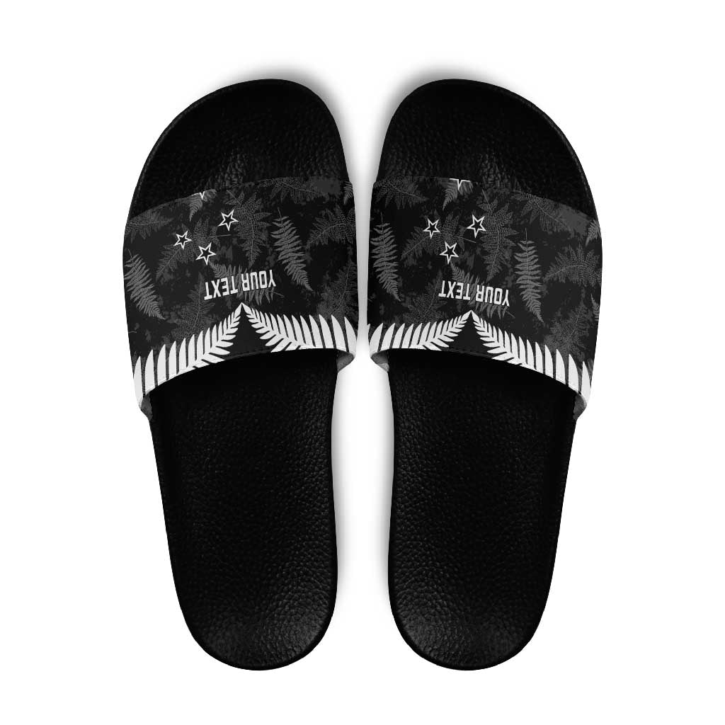Custom New Zealand Silver Fern Football Slide Sandals Go Aotearoa Grunge Black - Aussie Hoodie
