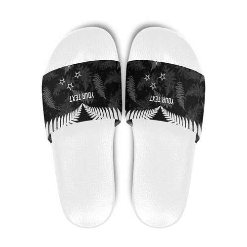 Custom New Zealand Silver Fern Football Slide Sandals Go Aotearoa Grunge Black - Aussie Hoodie