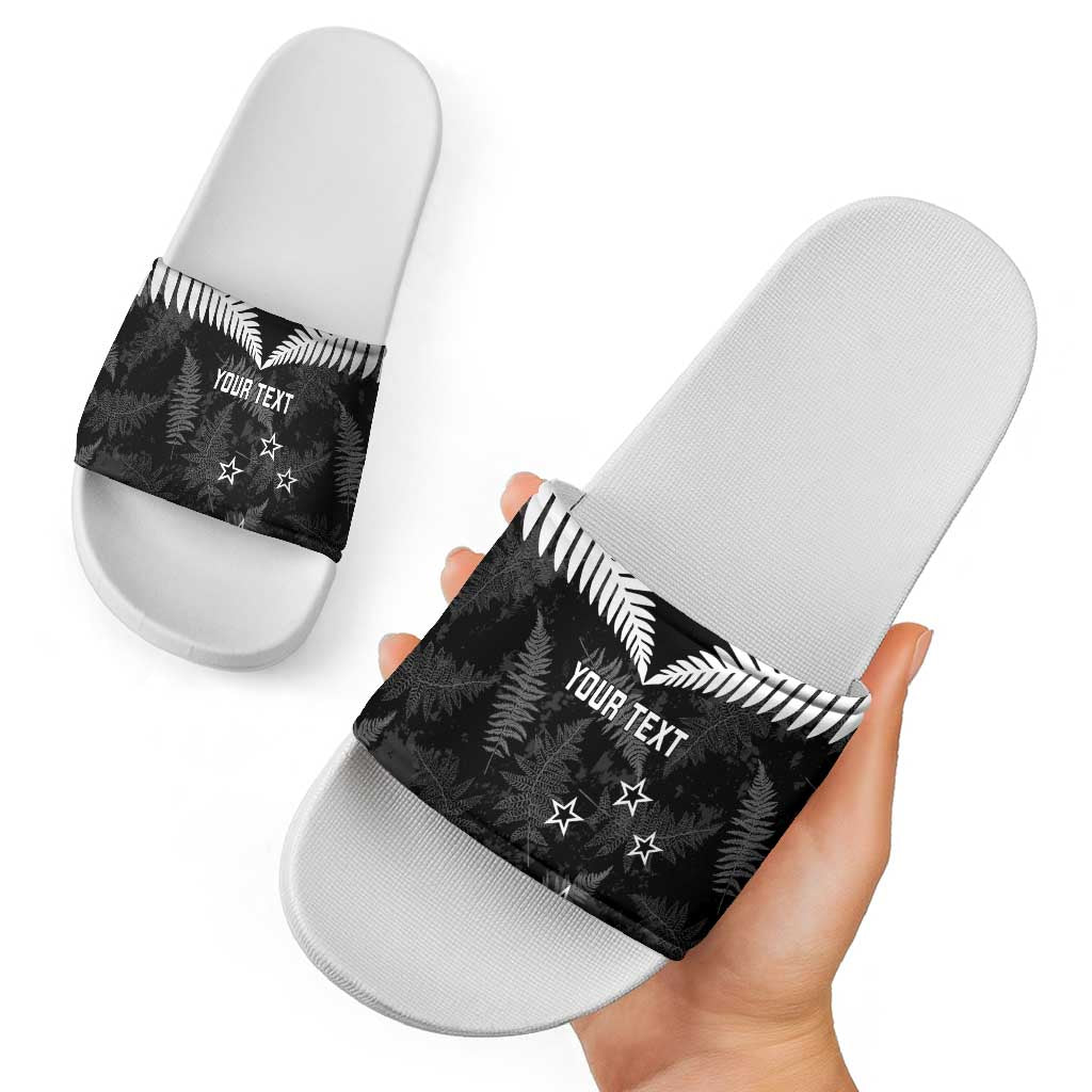 Custom New Zealand Silver Fern Football Slide Sandals Go Aotearoa Grunge Black - Aussie Hoodie