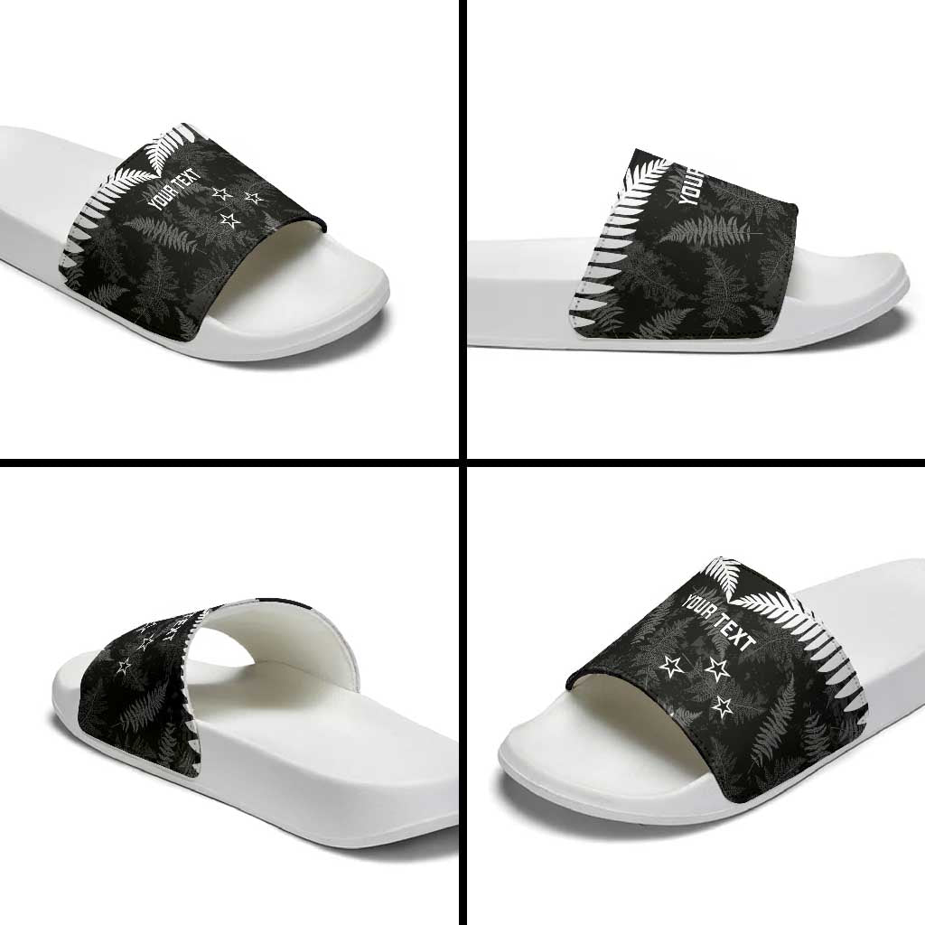 Custom New Zealand Silver Fern Football Slide Sandals Go Aotearoa Grunge Black - Aussie Hoodie
