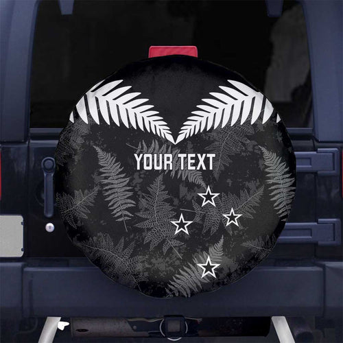 Custom New Zealand Silver Fern Football Spare Tire Cover Go Aotearoa Grunge Black - Aussie Hoodie