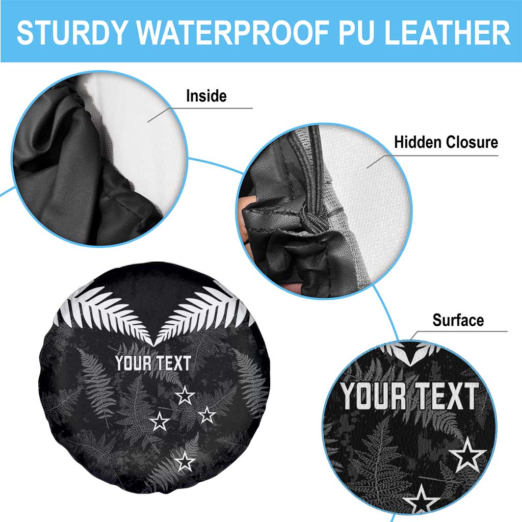 Custom New Zealand Silver Fern Football Spare Tire Cover Go Aotearoa Grunge Black - Aussie Hoodie