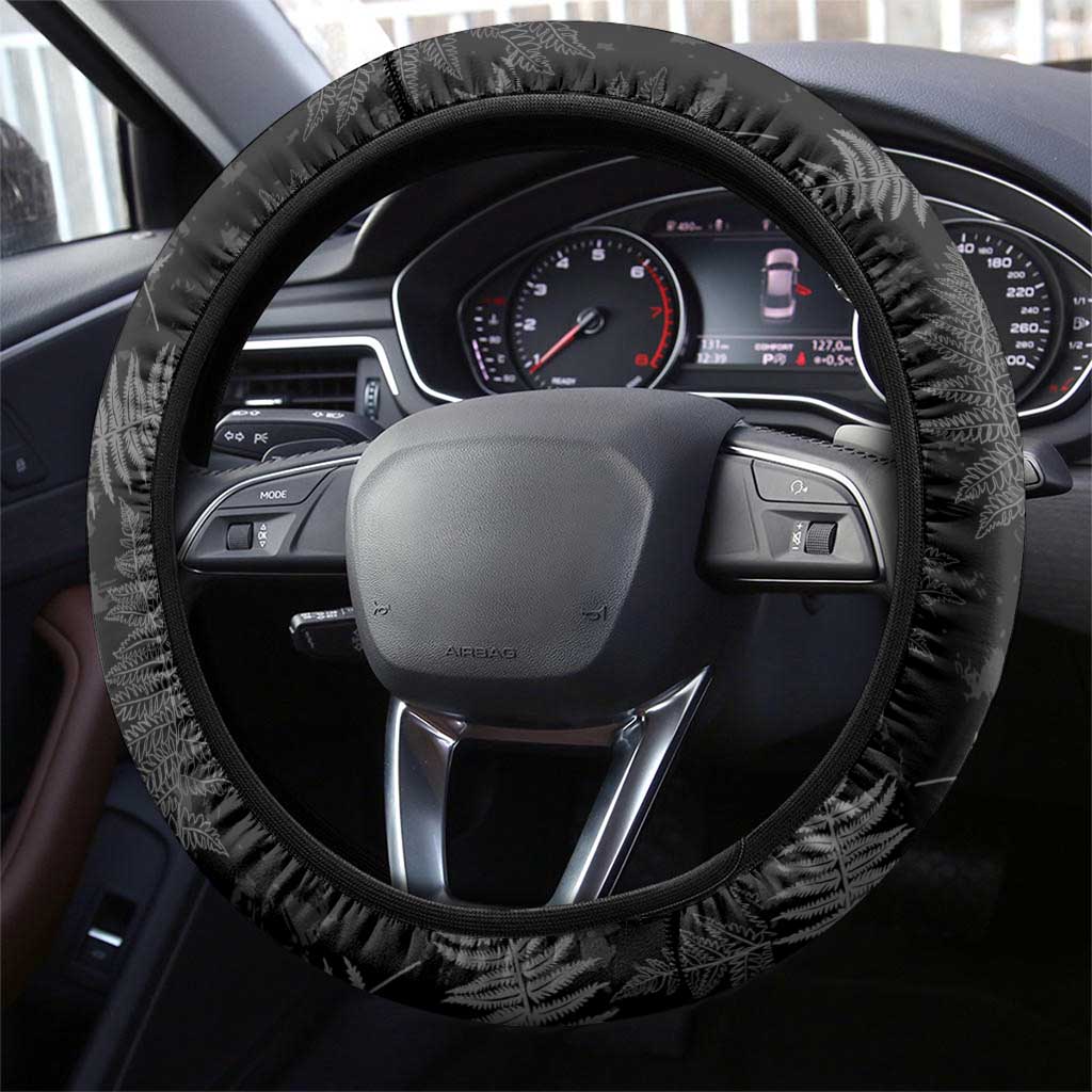 New Zealand Silver Fern Football Steering Wheel Cover Go Aotearoa Grunge Black - Aussie Hoodie