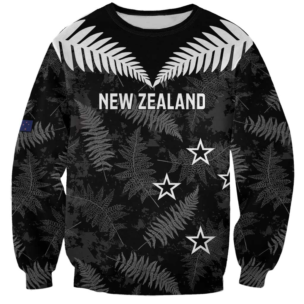 Custom New Zealand Silver Fern Football Sweatshirt Go Aotearoa Grunge Black - Aussie Hoodie