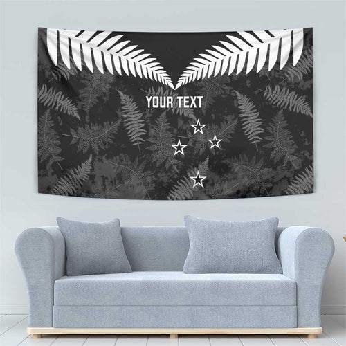 Custom New Zealand Silver Fern Football Tapestry Go Aotearoa Grunge Black - Aussie Hoodie
