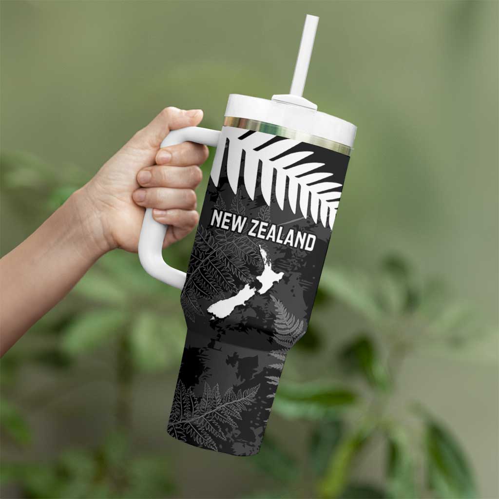 Custom New Zealand Silver Fern Football Tumbler With Handle Go Aotearoa Grunge Black - Aussie Hoodie