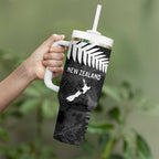 Custom New Zealand Silver Fern Football Tumbler With Handle Go Aotearoa Grunge Black - Aussie Hoodie