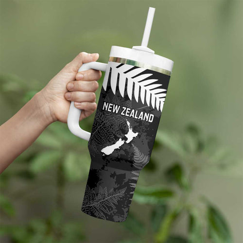 Custom New Zealand Silver Fern Football Tumbler With Handle Go Aotearoa Grunge Black - Aussie Hoodie
