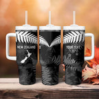 Custom New Zealand Silver Fern Football Tumbler With Handle Go Aotearoa Grunge Black - Aussie Hoodie