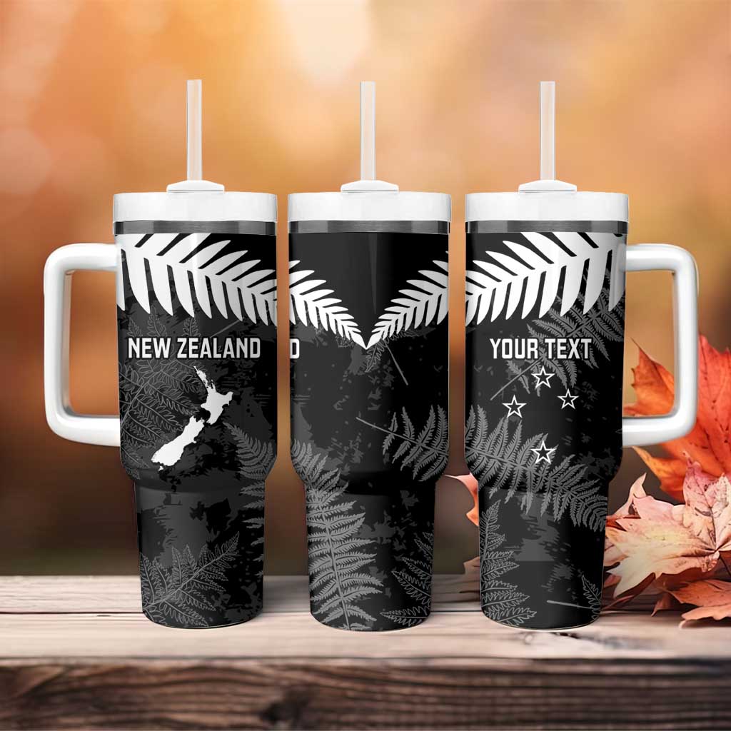 Custom New Zealand Silver Fern Football Tumbler With Handle Go Aotearoa Grunge Black - Aussie Hoodie