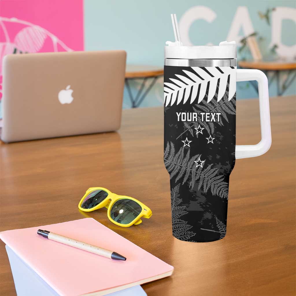 Custom New Zealand Silver Fern Football Tumbler With Handle Go Aotearoa Grunge Black - Aussie Hoodie
