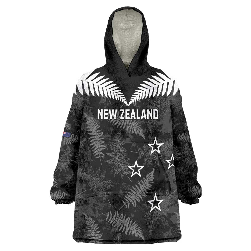 Custom New Zealand Silver Fern Football Wearable Blanket Hoodie Go Aotearoa Grunge Black - Aussie Hoodie