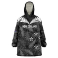 Custom New Zealand Silver Fern Football Wearable Blanket Hoodie Go Aotearoa Grunge Black - Aussie Hoodie