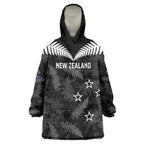 Custom New Zealand Silver Fern Football Wearable Blanket Hoodie Go Aotearoa Grunge Black - Aussie Hoodie