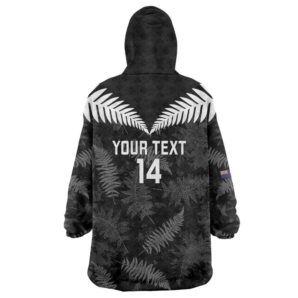 Custom New Zealand Silver Fern Football Wearable Blanket Hoodie Go Aotearoa Grunge Black - Aussie Hoodie